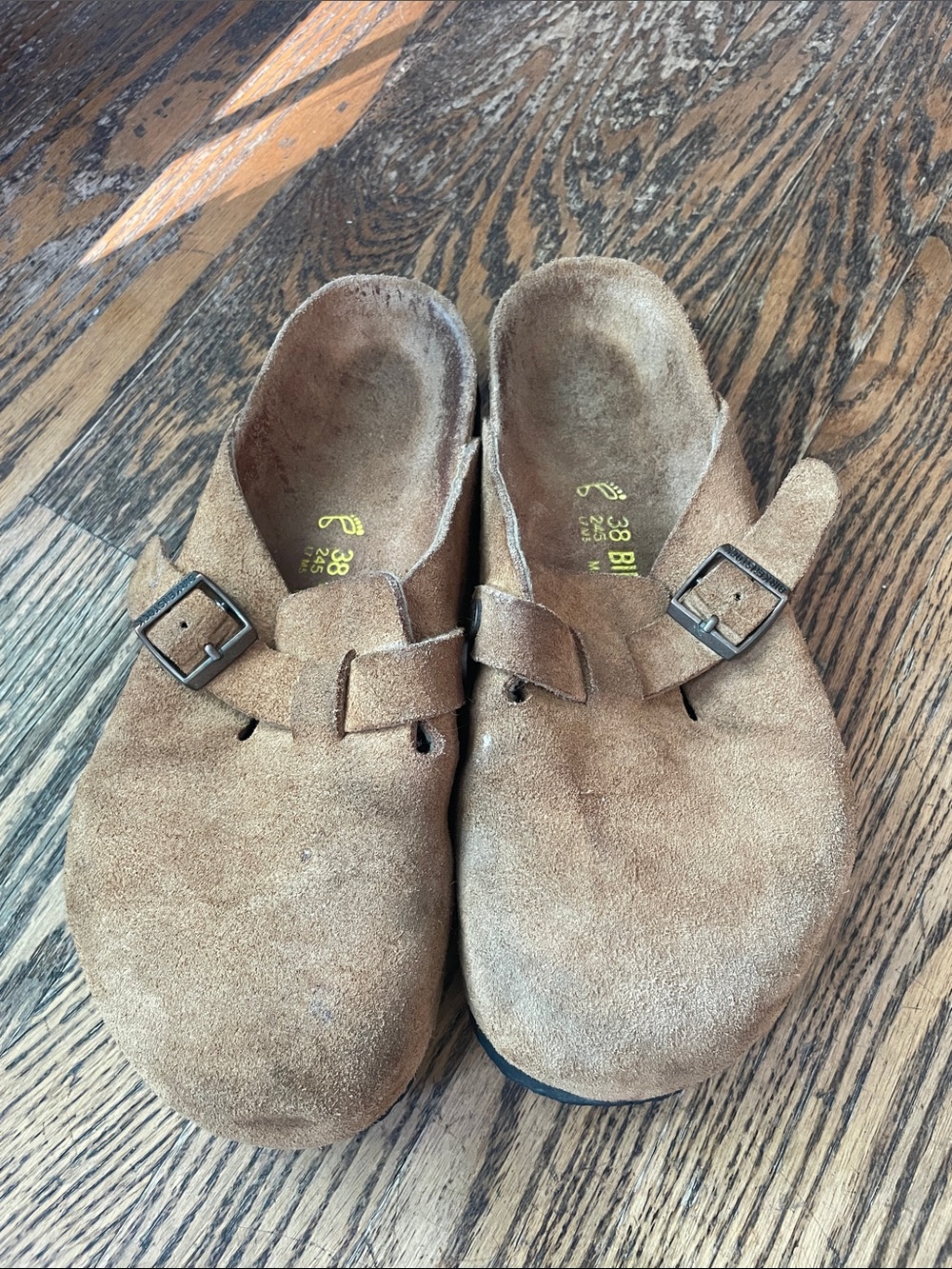 Birkenstock Boston Suede Clogs Taupe Tan Mules Size 38 Regular Fit (wide)